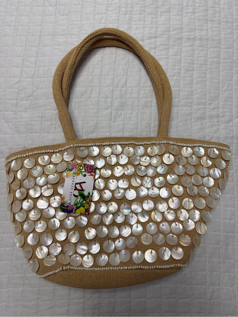 Express Edit Coastal Shell Disc Tote Bag NWT Beach Resort